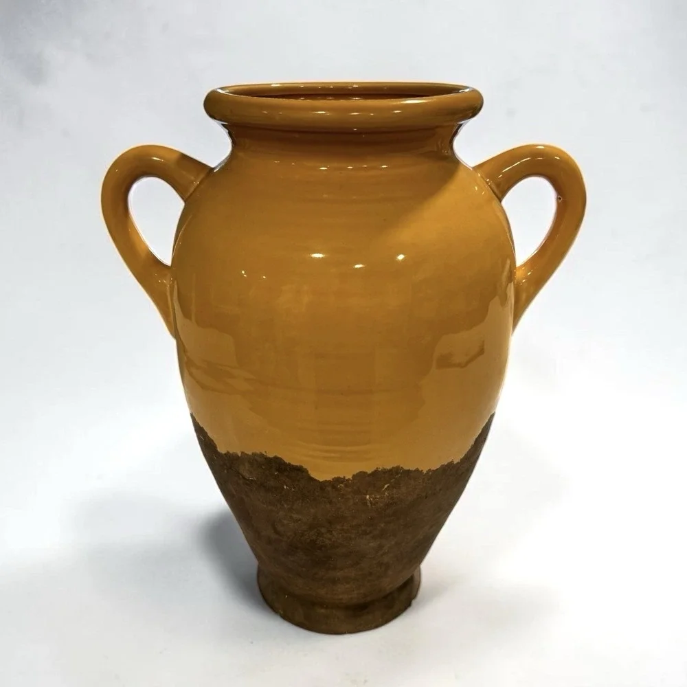 Ceramic Rustic Tuscany Glazed Terracotta 2 Handle Olive Jar Urn Vase Jug